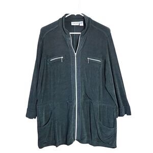 Chicos Travelers Womens Zip Front Stretchy Forrest Green Jacket Sz 2 (L/12)